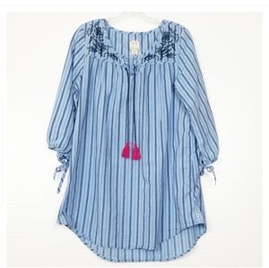 Lucky Brand  striped hi lo tunic w/ embroidery